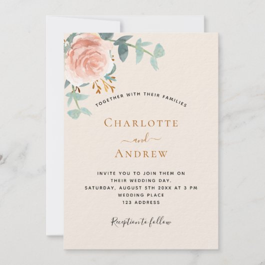 Invitation Mariage de luxe de luxe rose doré beige (Devant)