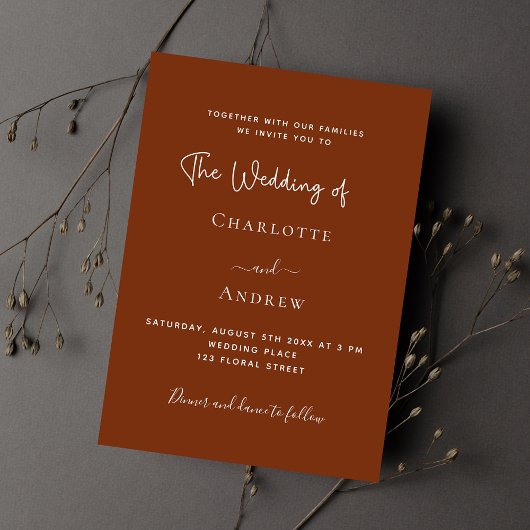Invitation Mariage de luxe de script de rouille orange brûlé