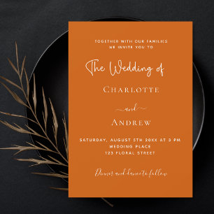 Invitation Mariage de luxe de script orange brûlé