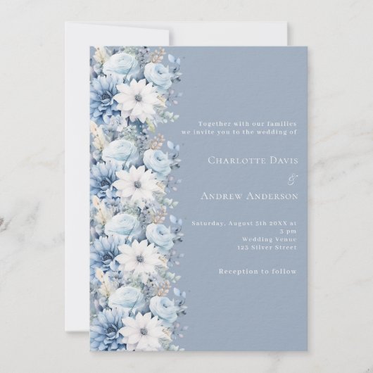 Invitation Mariage de luxe Dusty blue florals (Devant)