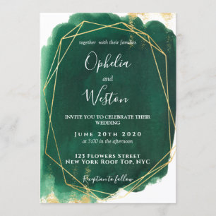 Invitation Mariage de luxe élégant Emerald Green Gold Frame