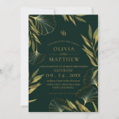 Invitation Mariage de luxe Emerald Green Gold Leaf (Devant)