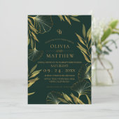 Invitation Mariage de luxe Emerald Green Gold Leaf (Debout devant)