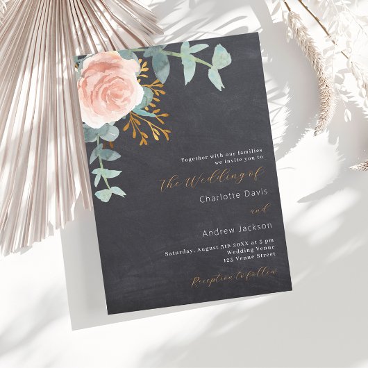 Invitation mariage de luxe en damier or rose