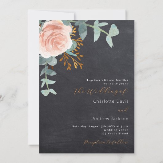Invitation mariage de luxe en damier or rose (Devant)