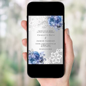 Invitation Mariage de luxe en dentelle bleu argent floraux