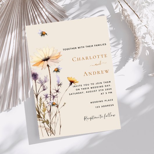 Invitation mariage de luxe fleur sauvage