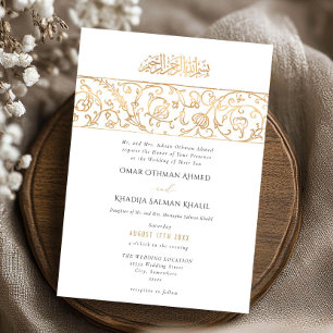 Invitation Mariage de Luxe Floral Or et Blanc Islamique Musul