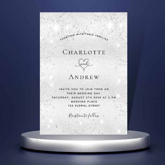 Invitation Mariage de luxe glamour parties scintillant argent