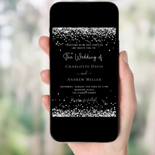 Invitation Mariage de luxe moderne en argent noir