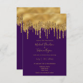 Invitation mariage de luxe moderne parties scintillant or vio (Devant / Derrière)