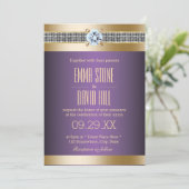 Invitation Mariage de luxe moderne Purple Gold Stripes (Debout devant)