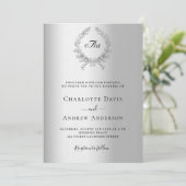 Invitation Mariage de luxe monogramme de couronne d'argent (Debout devant)