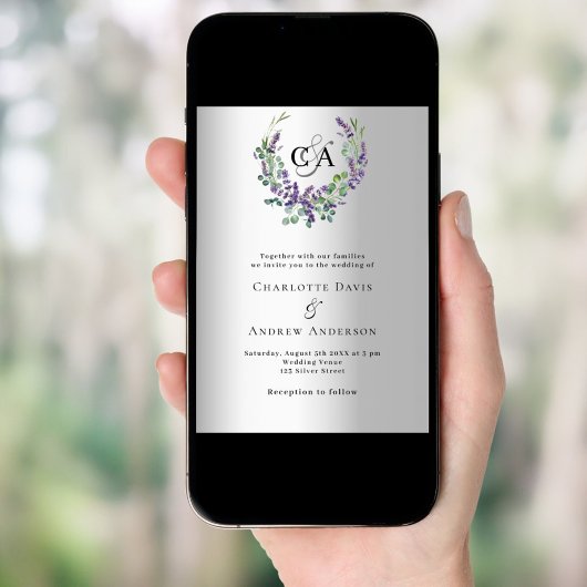 Invitation Mariage de luxe monogramme de fleurs de lavande en