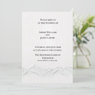 Invitation Mariage de Luxe Montagne Écosse avec Relief Blanc