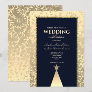 Invitation Mariage de Luxe Noël Or Bleu Nuit