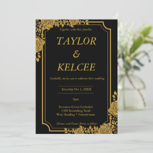 Invitation Mariage de luxe noir et or sur mesure
