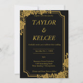 Invitation Mariage de luxe noir et or sur mesure (Devant)