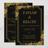 Invitation Mariage de luxe noir et or sur mesure (Devant / Derrière)