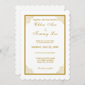 Invitation mariage de luxe or blanc (Devant / Derrière)