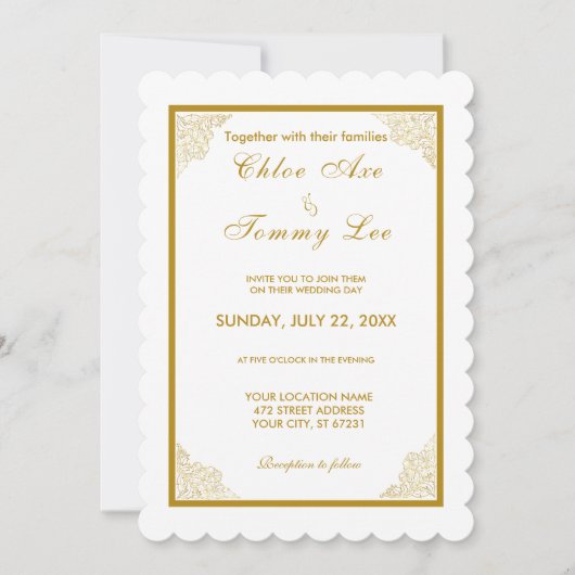 Invitation mariage de luxe or blanc (Devant)