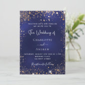 Invitation Mariage de luxe parties scintillant en or bleu mar (Debout devant)