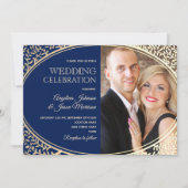 Invitation Mariage de luxe Photo Navy et Or (Devant)