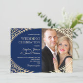 Invitation Mariage de luxe Photo Navy et Or (Debout devant)