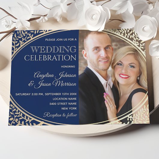 Invitation Mariage de luxe Photo Navy et Or