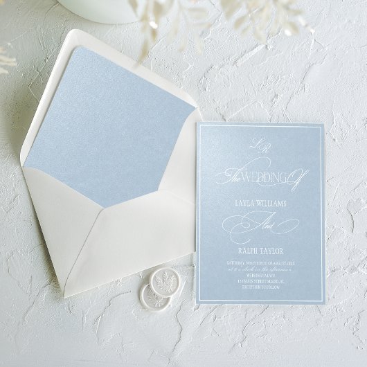 Invitation Mariage de Luxe Romantique Bleu Perle