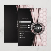 Invitation Mariage de luxe rose et noir élégant RSVP (Devant / Derrière)