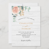 Invitation mariage de luxe rose or fleuri bois blanc (Devant)