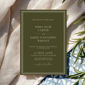 Invitation Mariage de Luxe Vert Olive Ancien Argent