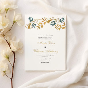 Invitation Mariage de luxueux cyan gris or blanc