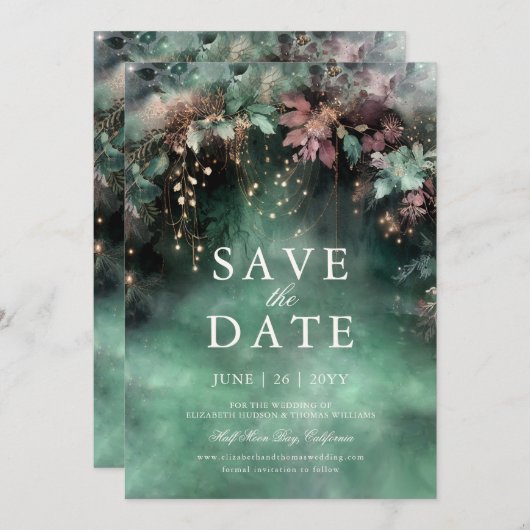 Invitation Mariage de maauve luxuriante dans la forêt enchant (Devant / Derrière)
