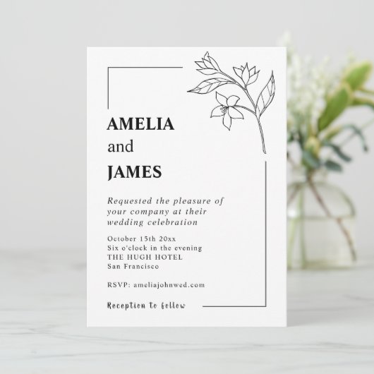 Invitation Mariage de machine à écrire noir blanc feuille de  (Debout devant)