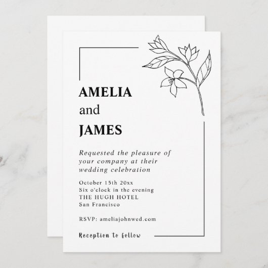 Invitation Mariage de machine à écrire noir blanc feuille de  (Devant / Derrière)