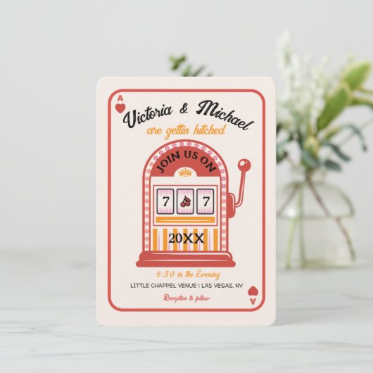 Invitation Mariage de machine à fente rétro Mod (Debout devant)