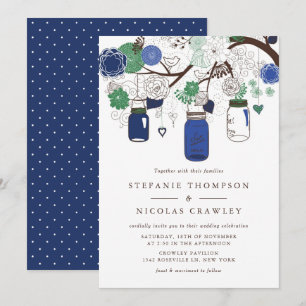 Invitation Mariage de mâchoires bleu et vert de la marine