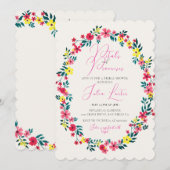 Invitation Mariage de Madagascar Fleurs de Pervenche Rose (Devant / Derrière)