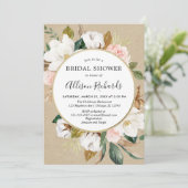 Invitation Mariage de magnolia rustique et floral rose-blanc (Debout devant)