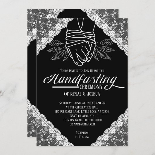 Invitation Mariage de main de dentelle blanche (Devant / Derrière)