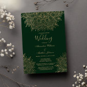 Invitation Mariage de mandala à fleurs vert de forêt