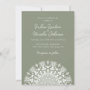 Invitation Mariage de Mandala Abstrait de Sauge Olive Poussié