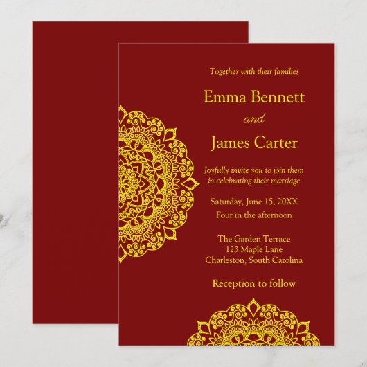 Invitation mariage de mandala d'or (Devant / Derrière)