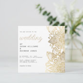 Invitation Mariage de mandala fleuri en or blanc de luxe (Debout devant)