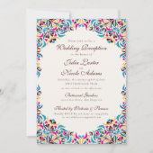 Invitation Mariage de Mandala Floral Fantaisiste Bleu Magenta (Devant)
