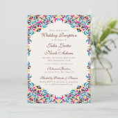 Invitation Mariage de Mandala Floral Fantaisiste Bleu Magenta (Debout devant)