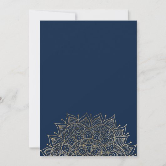 Invitation Mariage de mandala floral moderne bleu marine (Dos)