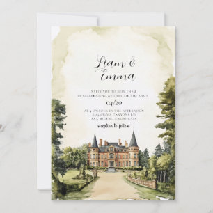 Invitation Mariage de manoir anglais à l'aquarelle vintage